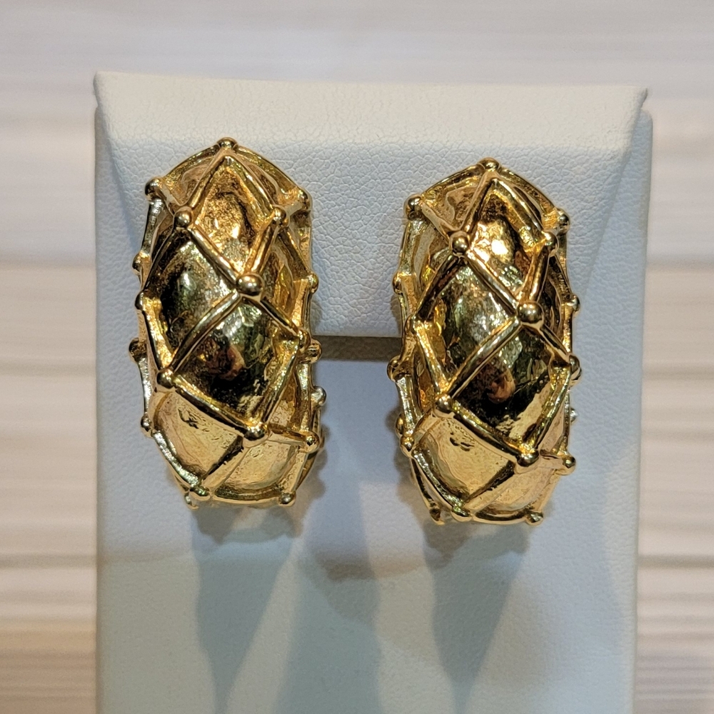 Vintage Givenchy Statement Clip-On Earrings Gold Tone Chunky Textured Designer
